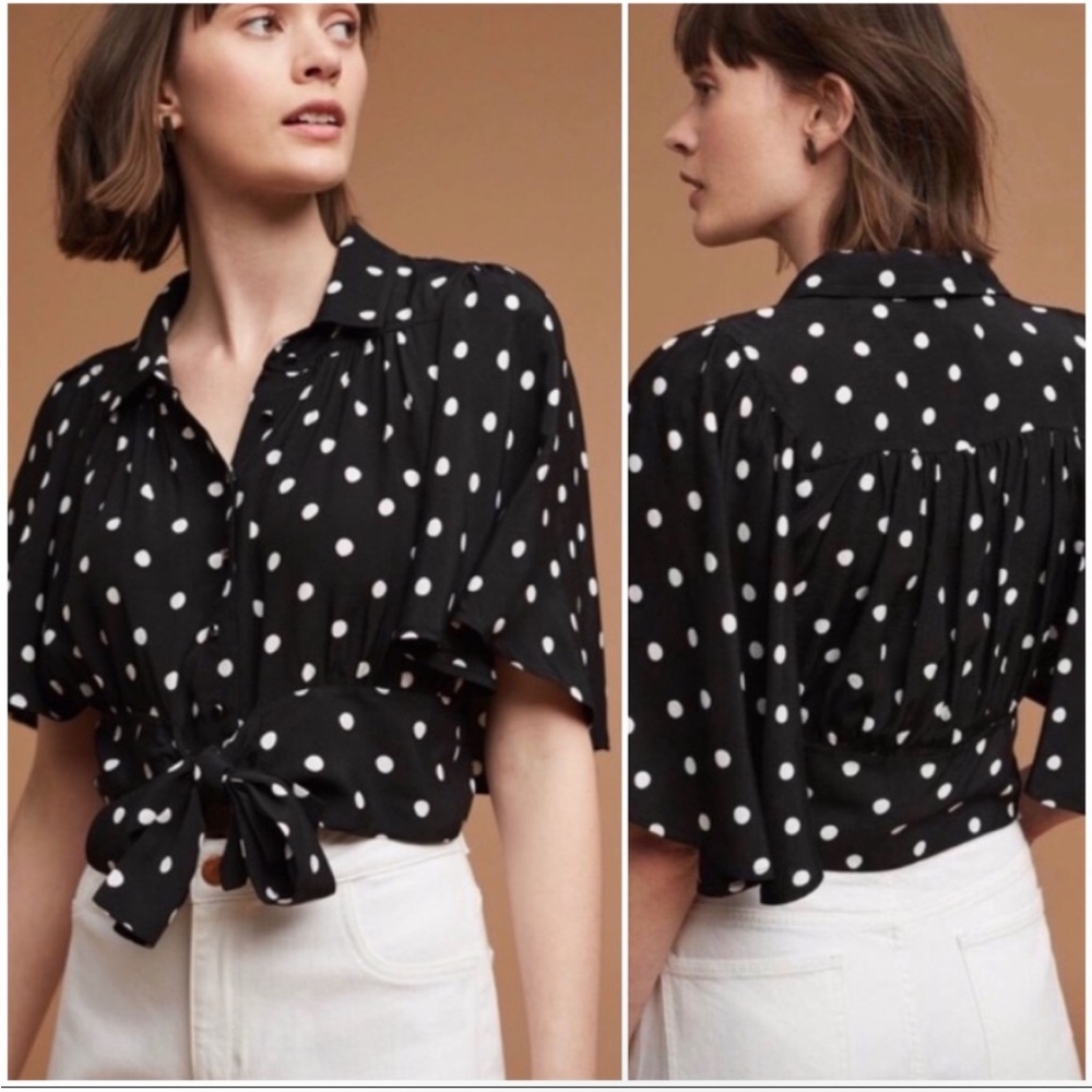 Anthropologie Black and White Polka Dot Blouse